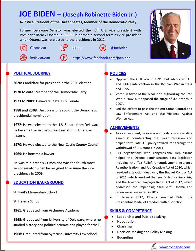 cv format and examples in kenya - Joe Biden CV