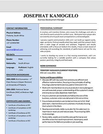 business development cv format and examples in kenya